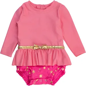 RuffleButts Baby Girls UPF50  Princess Long Sleeve Bow Skirted One Piece Swimsuit