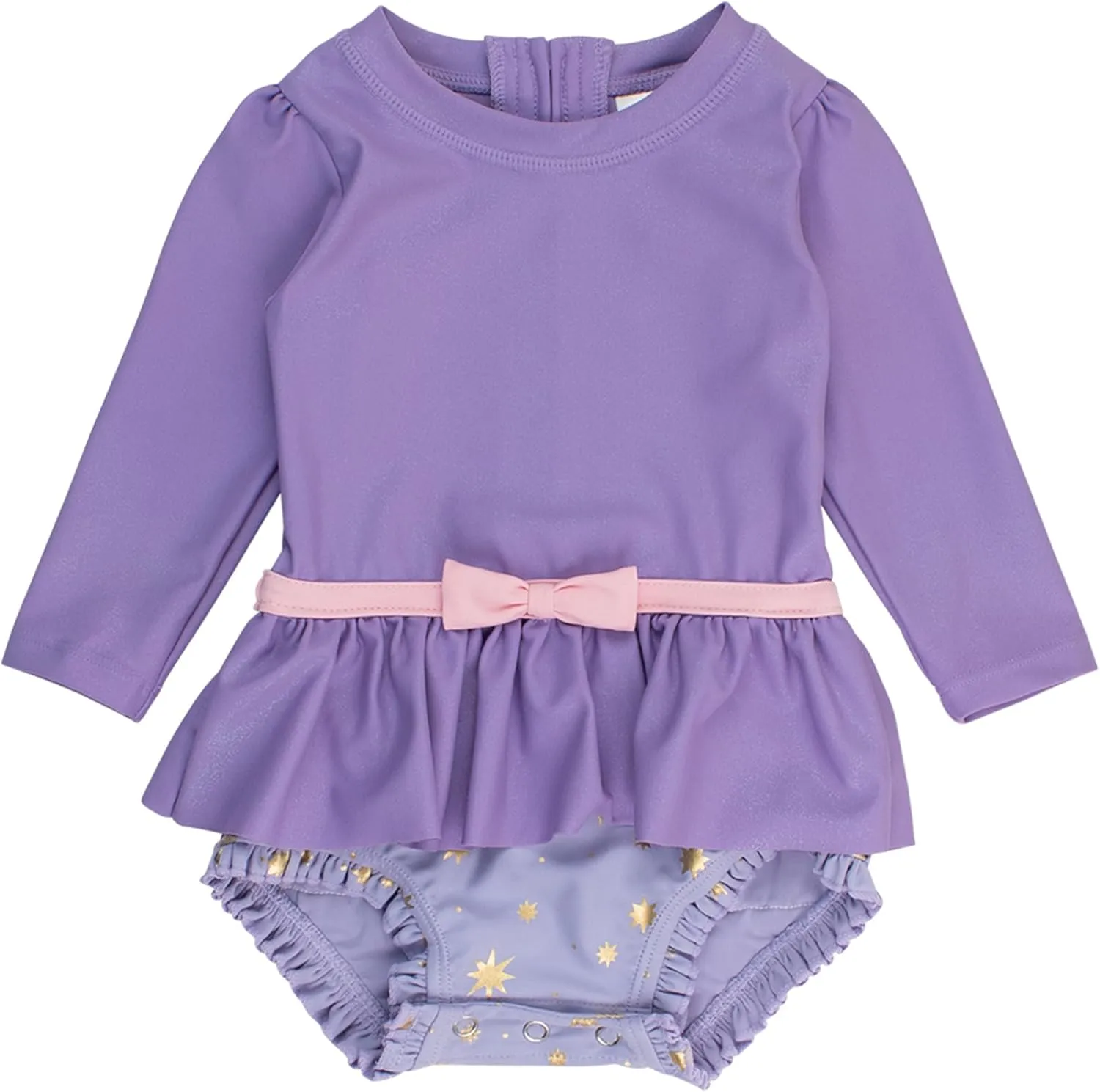 RuffleButts Baby Girls UPF50  Princess Long Sleeve Bow Skirted One Piece Swimsuit
