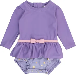 RuffleButts Baby Girls UPF50  Princess Long Sleeve Bow Skirted One Piece Swimsuit