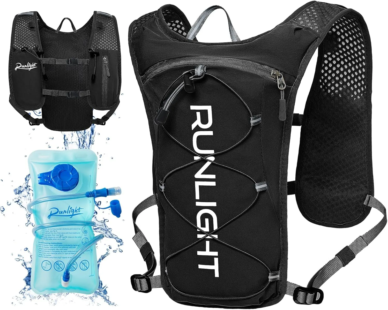 Running Vest for Women Men Lightweight Hydration Backpack Pack with 1.5L Water Bladder Bag Hydro Daypack for Hiking,Trail,Skiing,Camping,Cycling,Race,Marathon (Black New, One Size)