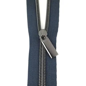 Sallie Tomato Zipper - 3 Yds with 9 Pulls - Navy Tape/Gunmetal