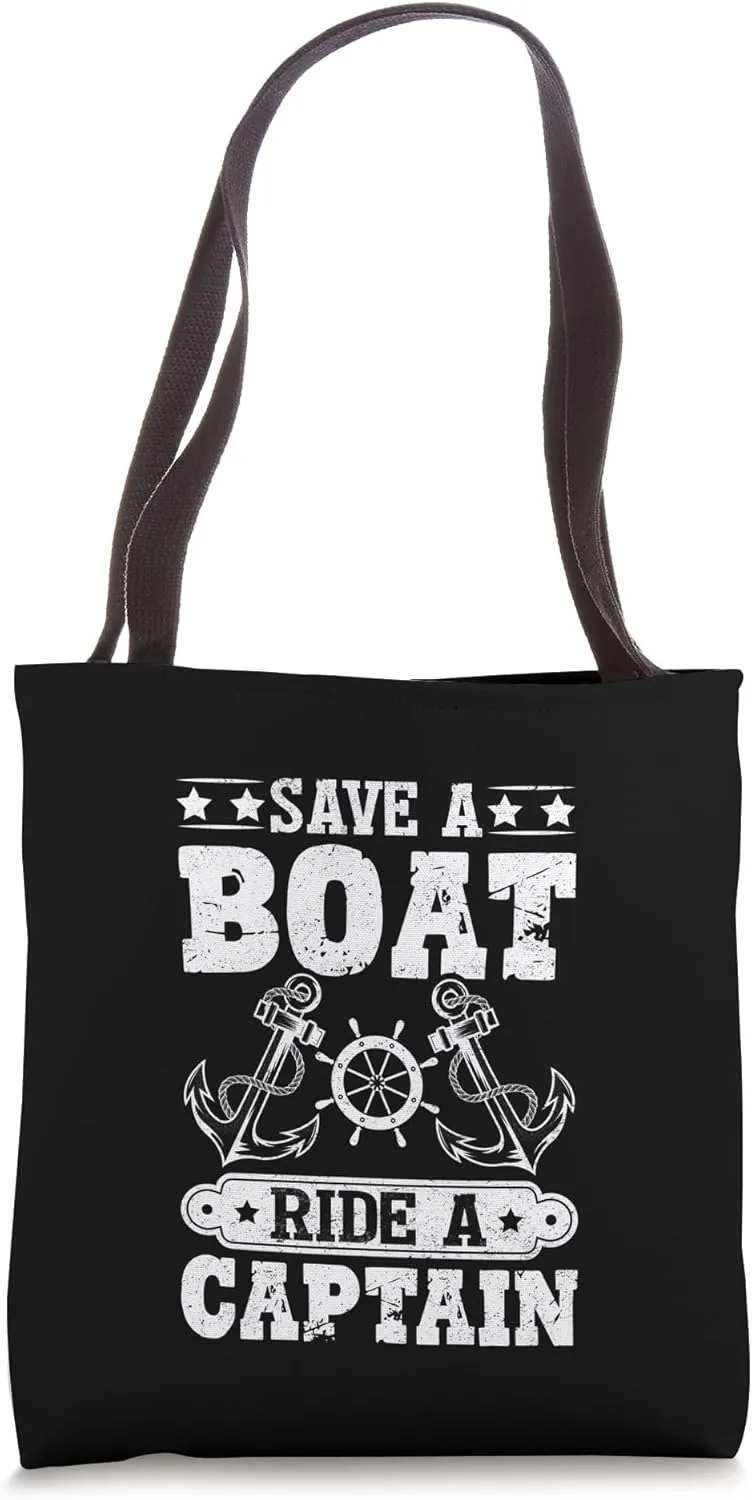 Save a Boat Ride a Captain Pontoon Maritime Nautical Tote Bag