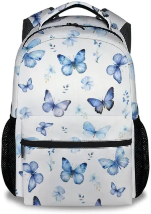 School Backpack for Kids, 17 Inch Blue Butterfly Backpacks for Girls, Aesthetic Portable Bookbag for Middle High School