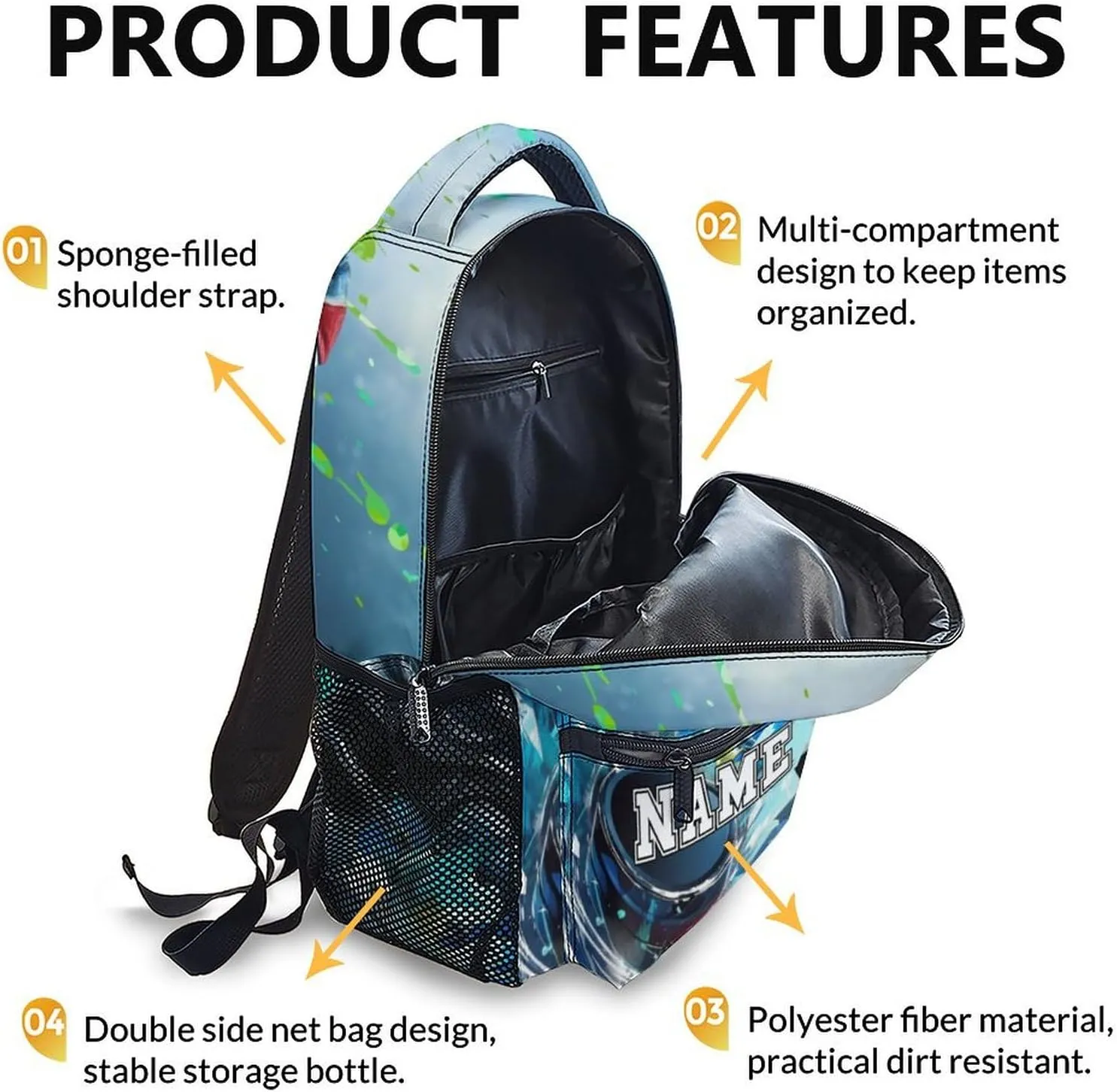 School Backpacks for Boys, Hockey Bookbag for Students Teens Hockey Lovers, Personalized 17 Inch with Name Lightweight Daypack School Bag for Primary Travel Camping