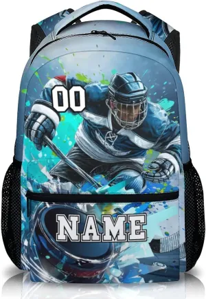 School Backpacks for Boys, Hockey Bookbag for Students Teens Hockey Lovers, Personalized 17 Inch with Name Lightweight Daypack School Bag for Primary Travel Camping