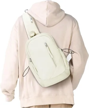 SEAFEW Crossbody Sling Backpacks Sling Bag for Men Women, Shoulder Backpack Chest Bags with USB Charger Port off white