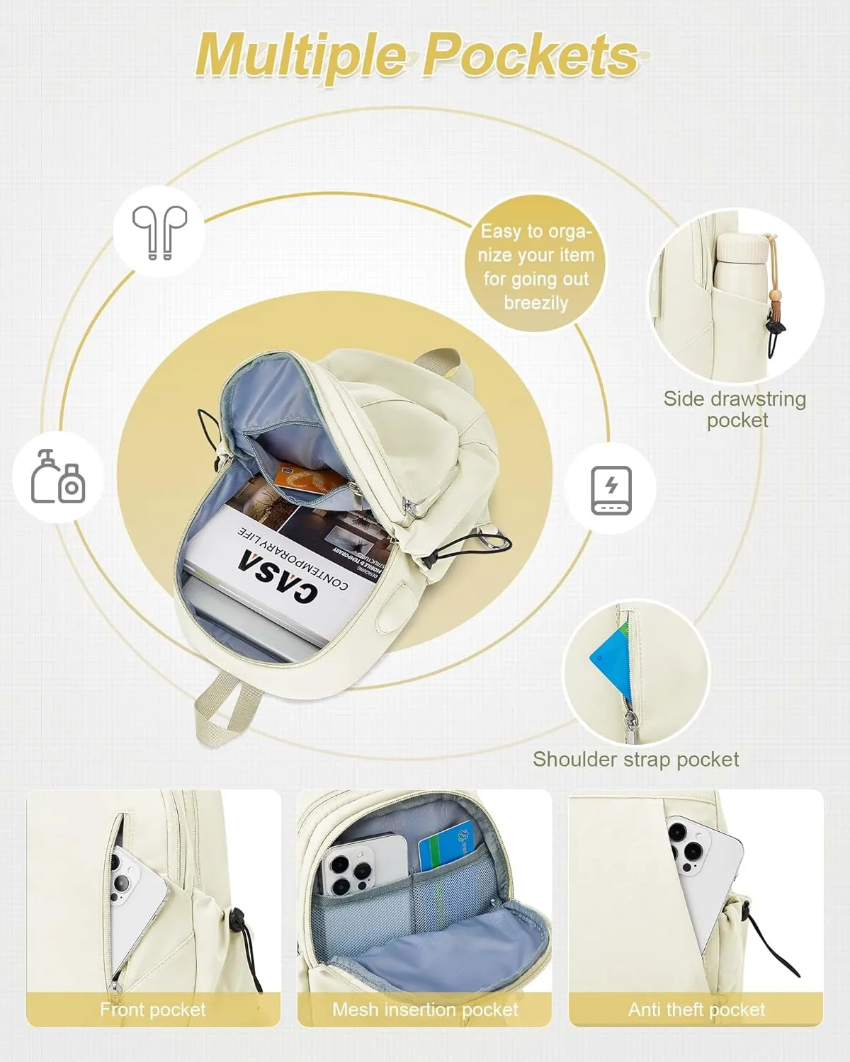 SEAFEW Crossbody Sling Backpacks Sling Bag for Men Women, Shoulder Backpack Chest Bags with USB Charger Port off white