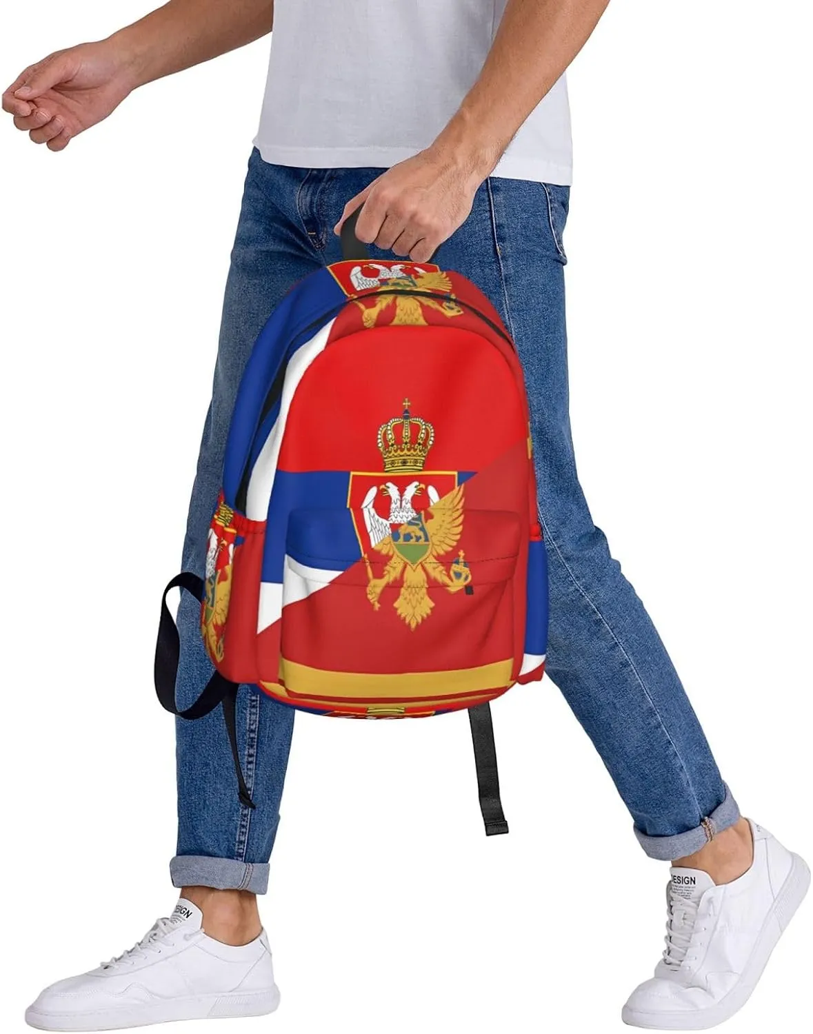 Serbia Montenegro Flag Large Travel Backpack Casual Backpacks Laptop Daypack Working Rucksack Lightweight Back Pack Sports Bag with Adjustable Shoulder Strap
