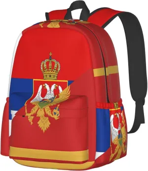 Serbia Montenegro Flag Large Travel Backpack Casual Backpacks Laptop Daypack Working Rucksack Lightweight Back Pack Sports Bag with Adjustable Shoulder Strap