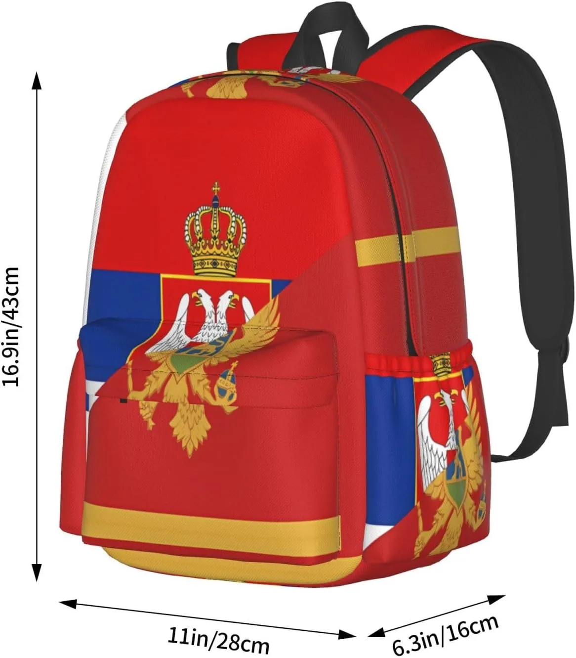 Serbia Montenegro Flag Large Travel Backpack Casual Backpacks Laptop Daypack Working Rucksack Lightweight Back Pack Sports Bag with Adjustable Shoulder Strap