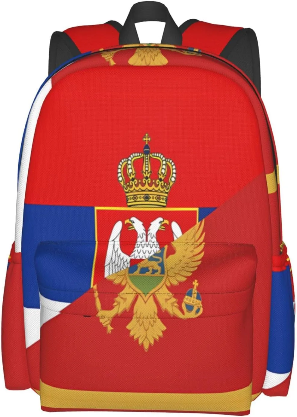 Serbia Montenegro Flag Large Travel Backpack Casual Backpacks Laptop Daypack Working Rucksack Lightweight Back Pack Sports Bag with Adjustable Shoulder Strap
