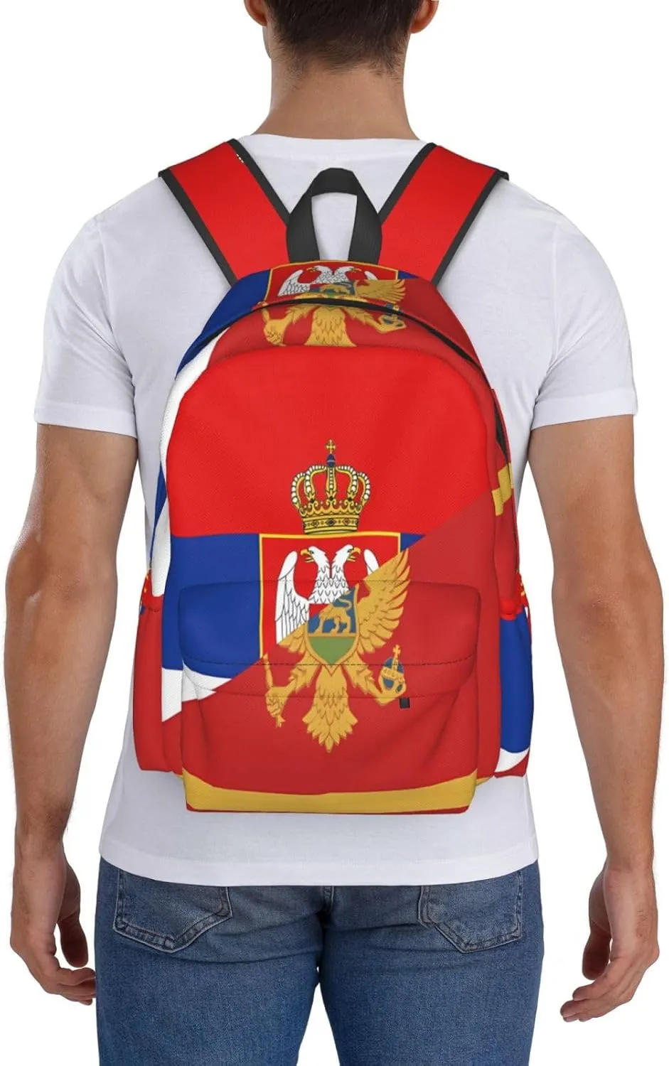 Serbia Montenegro Flag Large Travel Backpack Casual Backpacks Laptop Daypack Working Rucksack Lightweight Back Pack Sports Bag with Adjustable Shoulder Strap