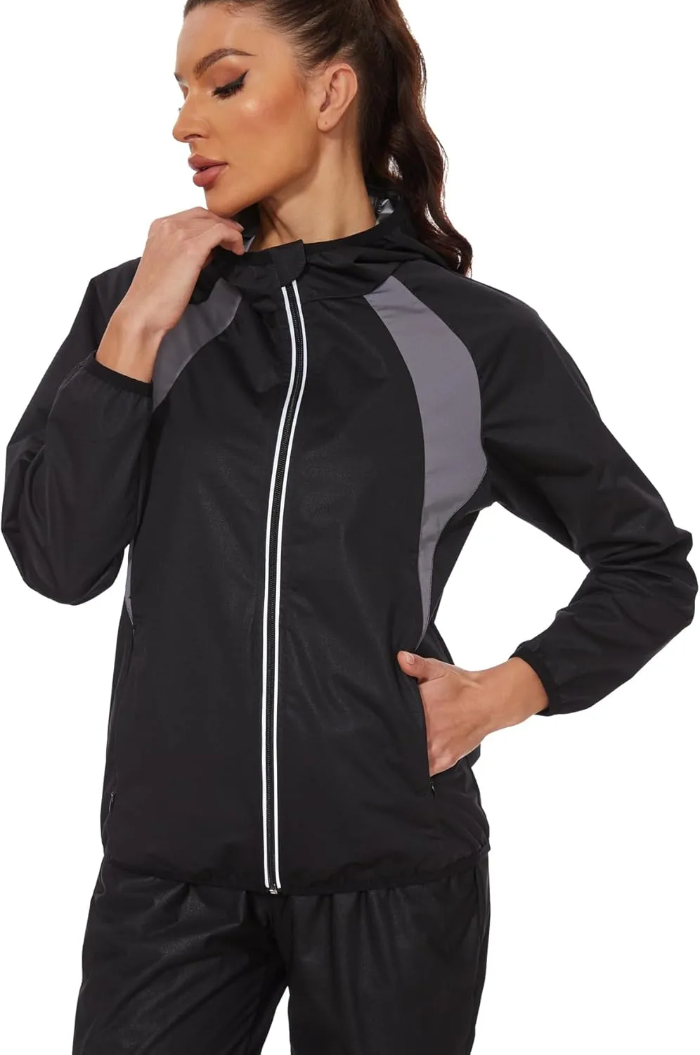 SEXYWG Sauna Jacket for Women Workout Sauna Suit Sweat Long Sleeve Shirt Gym Tops Zipper Body Shaper