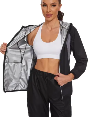 SEXYWG Sauna Jacket for Women Workout Sauna Suit Sweat Long Sleeve Shirt Gym Tops Zipper Body Shaper