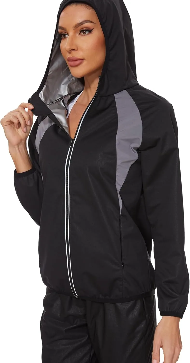 SEXYWG Sauna Jacket for Women Workout Sauna Suit Sweat Long Sleeve Shirt Gym Tops Zipper Body Shaper