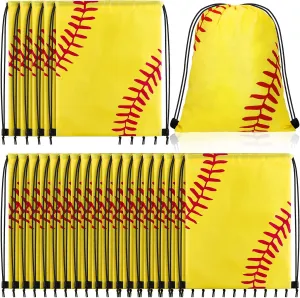 Shappy 20 Pieces Large Basketball Drawstring Bag Sport Football Bags Backpack Bulk Goodie Bags Favors for Kids Gift Bags Supplies for Birthday Party, 13 x 17 Inch(Softball)