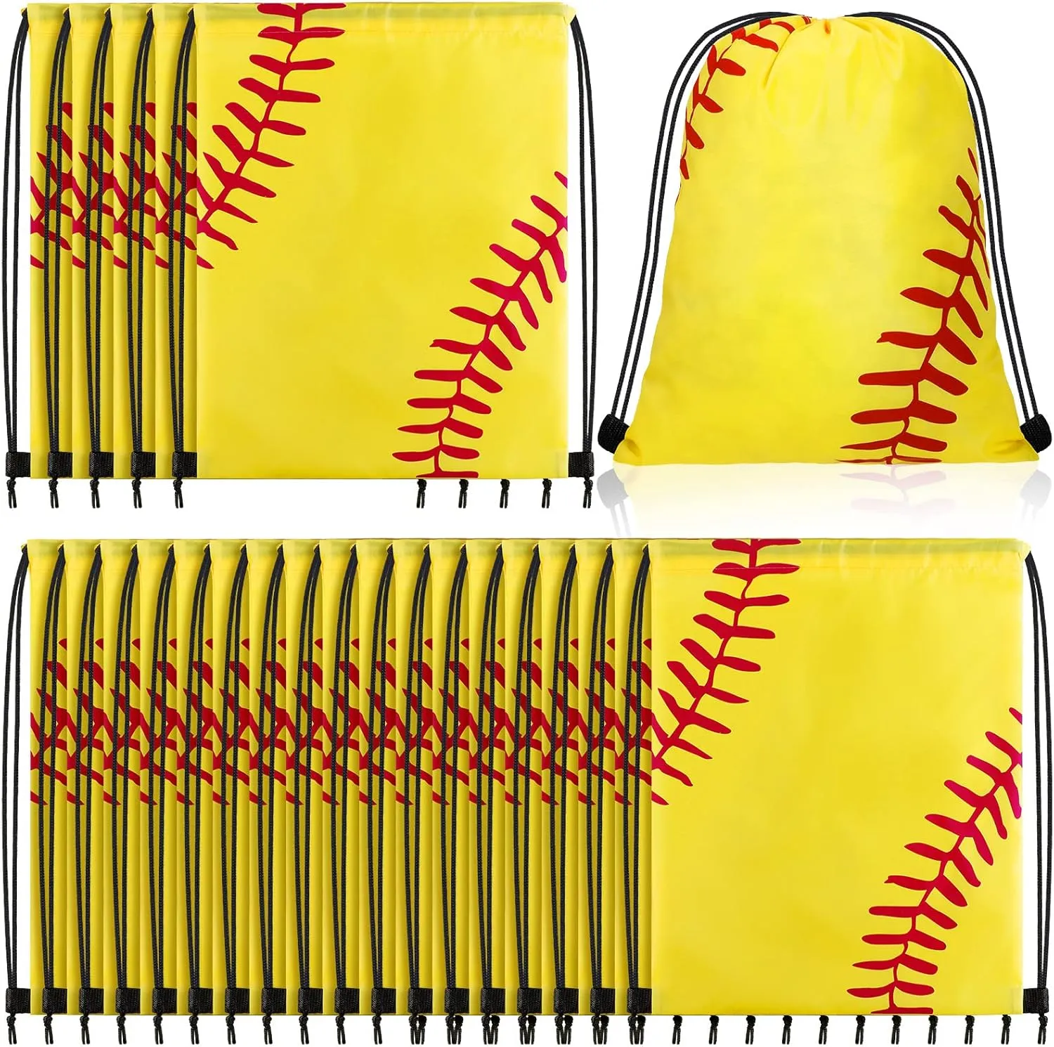 Shappy 20 Pieces Large Basketball Drawstring Bag Sport Football Bags Backpack Bulk Goodie Bags Favors for Kids Gift Bags Supplies for Birthday Party, 13 x 17 Inch(Softball)