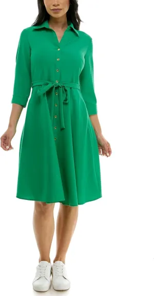 Sharagano Women's Button Front Pleated Shirt Casual Dress