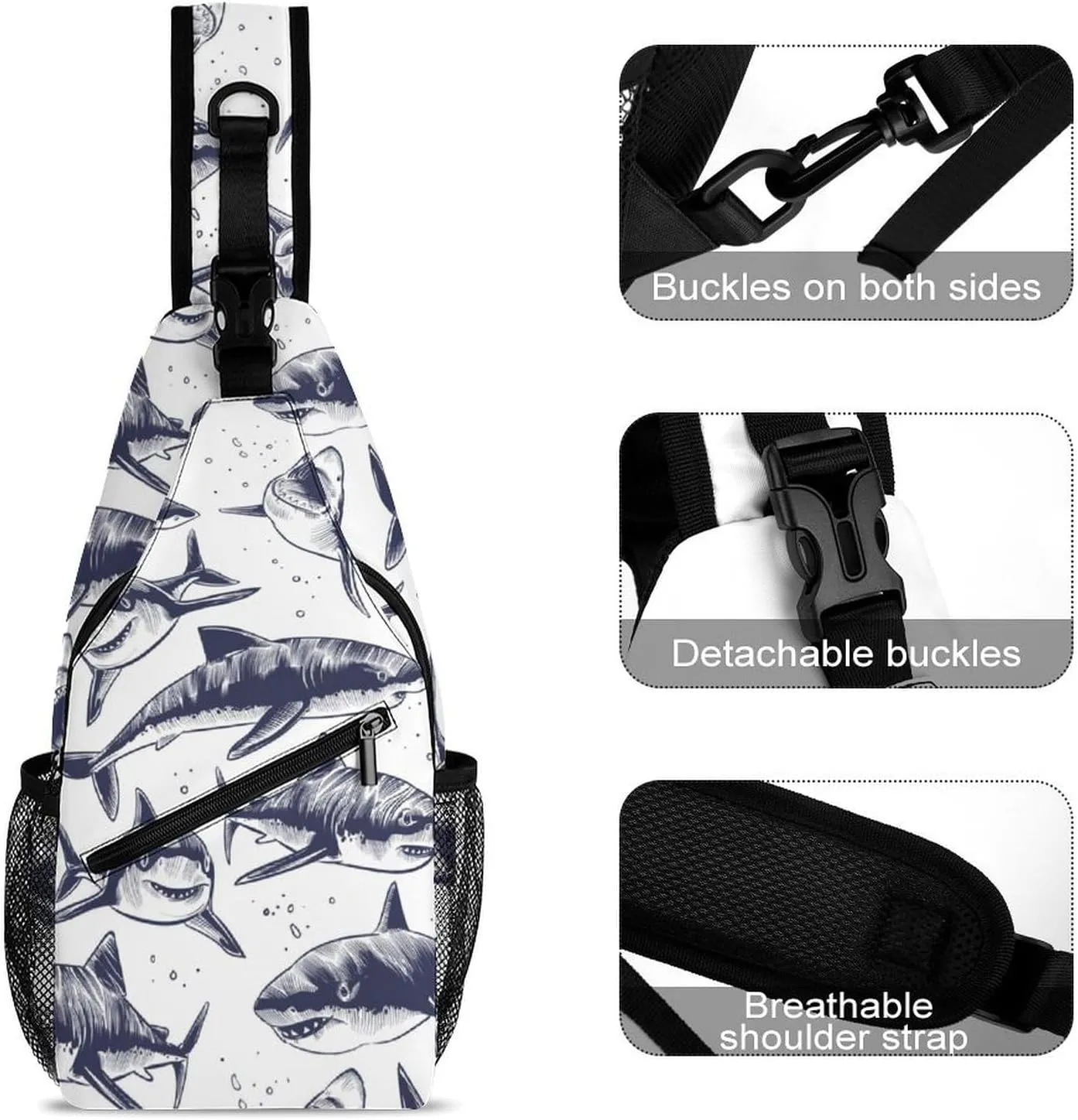 Sharks Sling Backpack Man Womans Crossbody Backpack Chest Bag Running Daypack Shoulder Bag Small Cross Body Bags Outdoor Backpacks