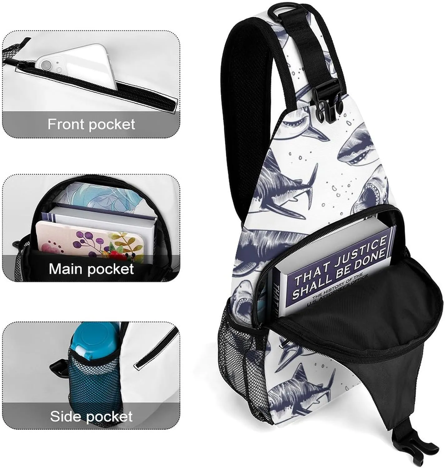 Sharks Sling Backpack Man Womans Crossbody Backpack Chest Bag Running Daypack Shoulder Bag Small Cross Body Bags Outdoor Backpacks