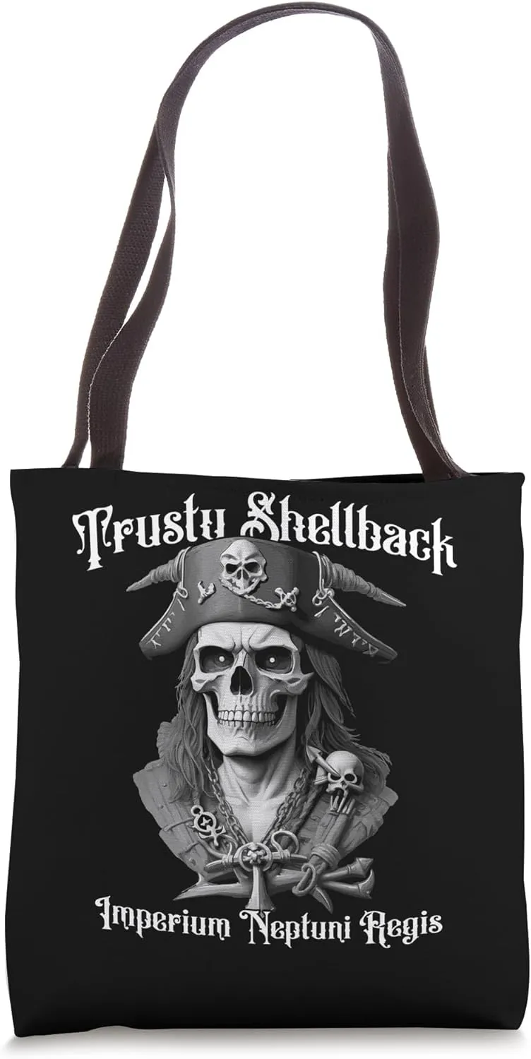 Shellback Equator Crossing Pirate Skull Design Tote Bag