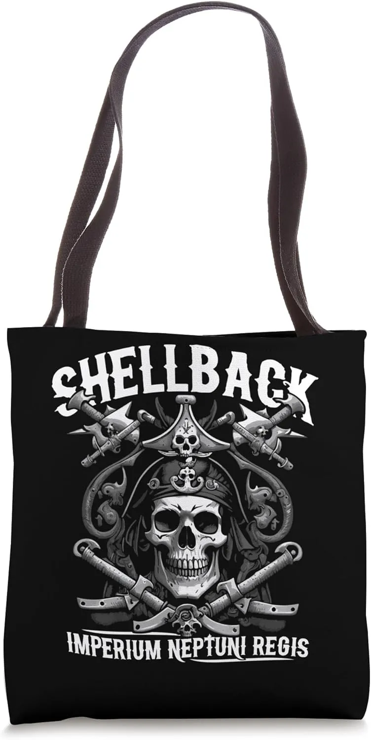 Shellback Equator Crossing Pirate Skull Design Tote Bag