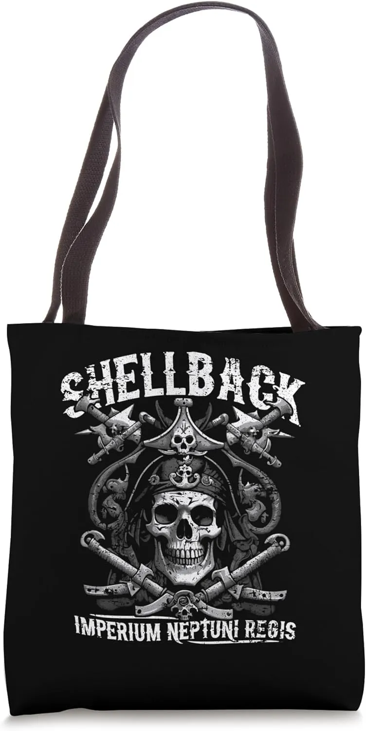 Shellback Equator Crossing Pirate Skull Distressed Design Tote Bag