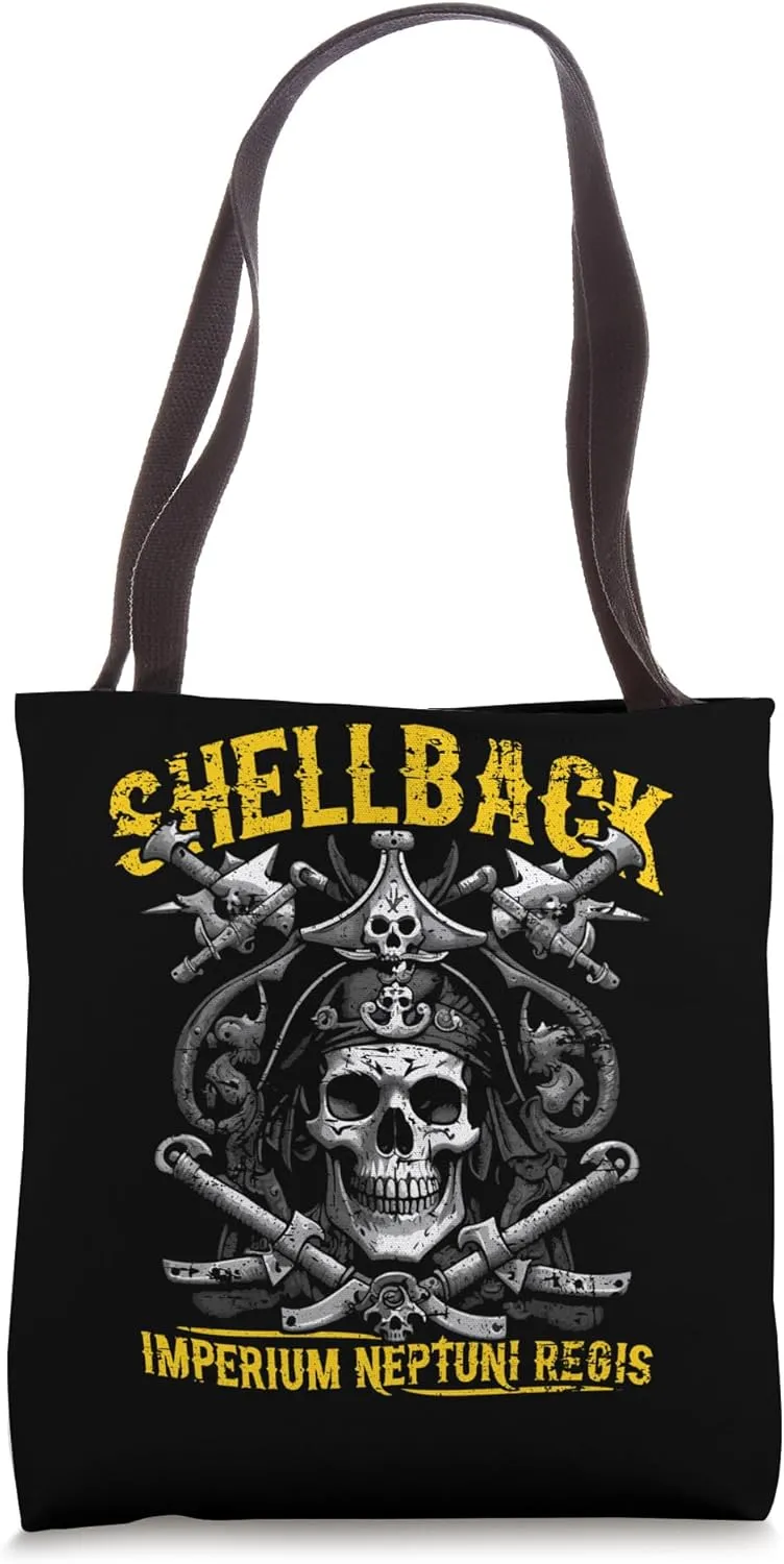 Shellback Equator Crossing Pirate Skull Distressed Design Tote Bag