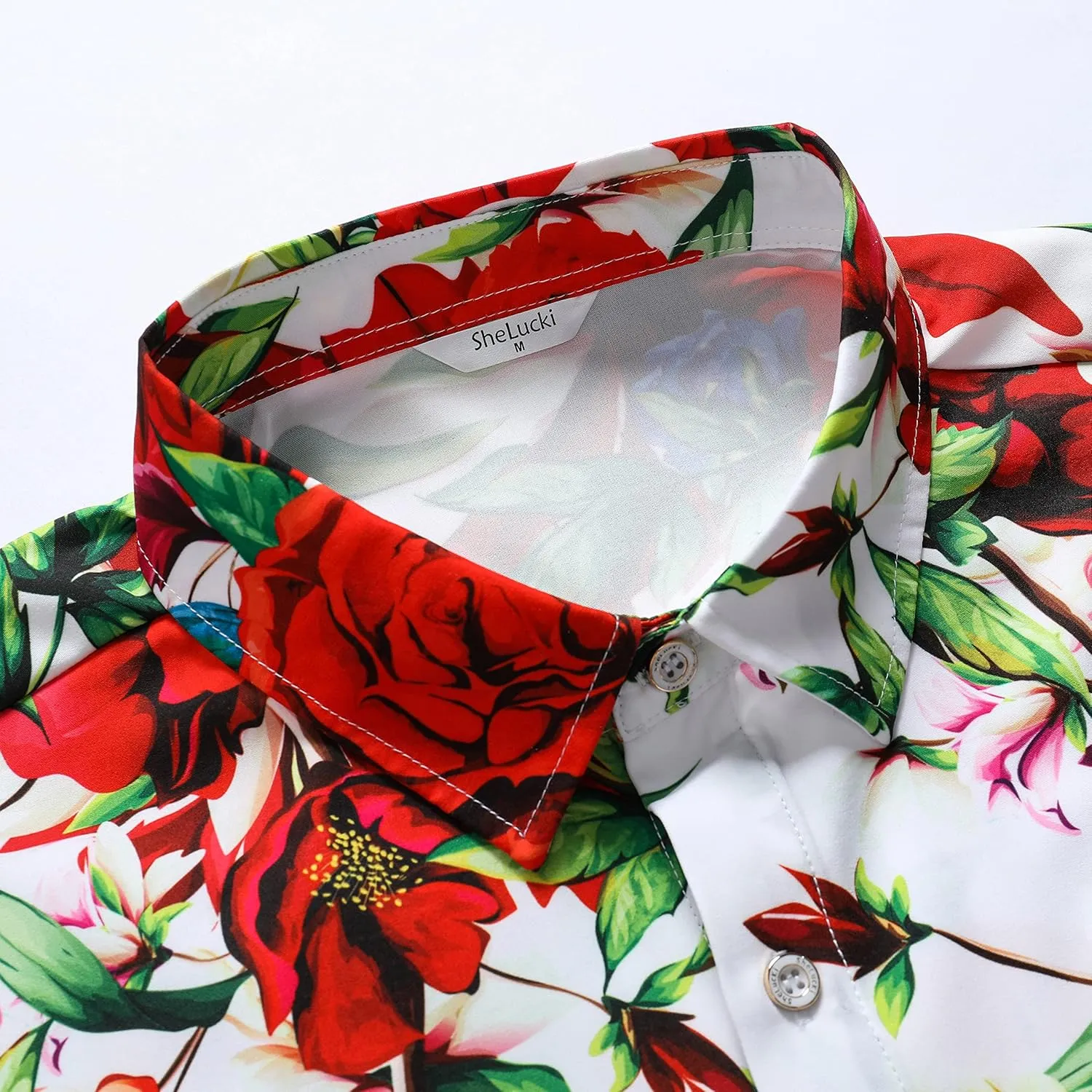 SheLucki Hawaiian Shirt for Men, Unisex Summer Beach Casual Short Sleeve Button Down Shirts, Printed Palmshadow Clothing