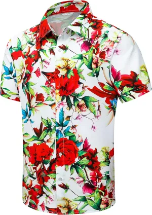 SheLucki Hawaiian Shirt for Men, Unisex Summer Beach Casual Short Sleeve Button Down Shirts, Printed Palmshadow Clothing