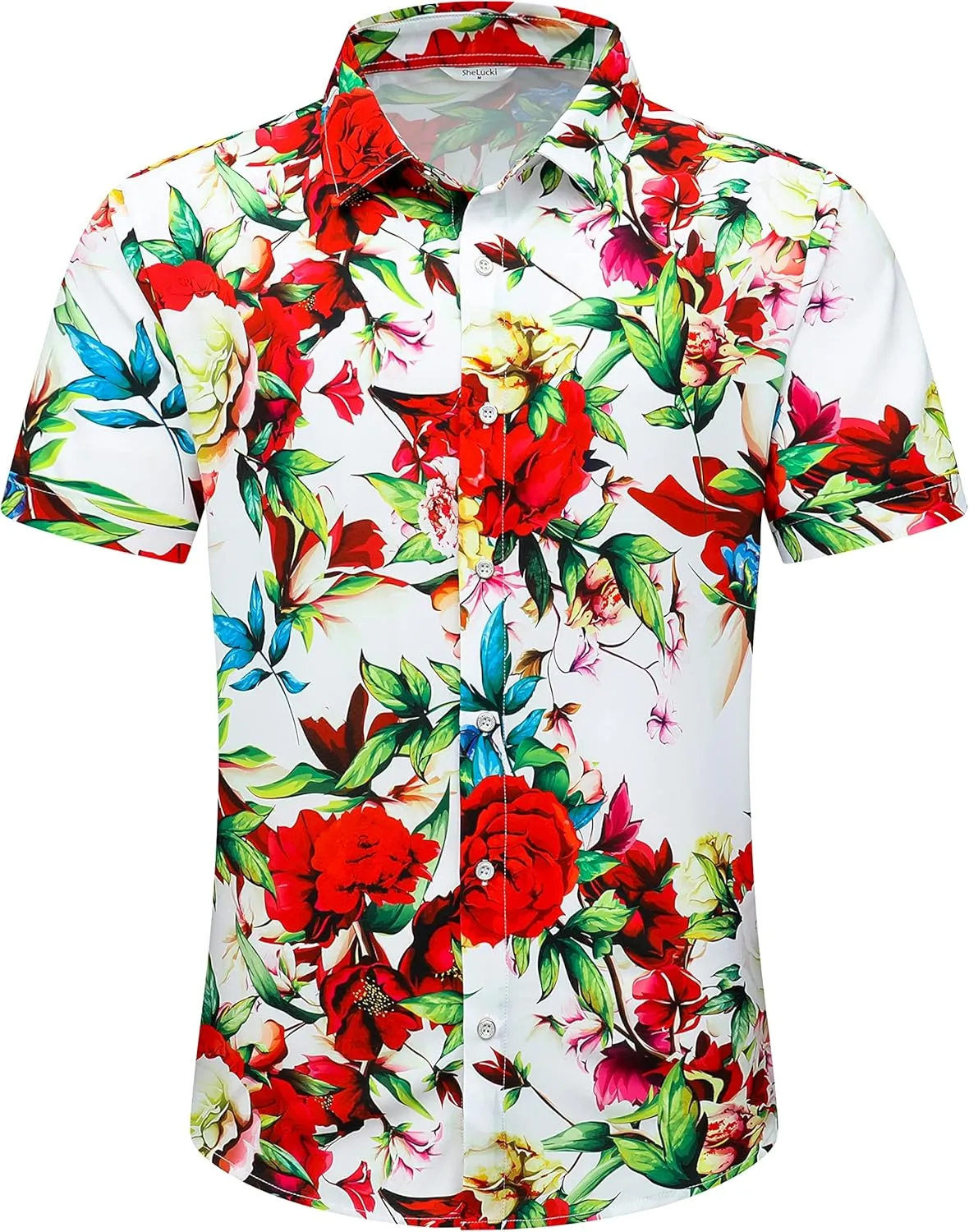 SheLucki Hawaiian Shirt for Men, Unisex Summer Beach Casual Short Sleeve Button Down Shirts, Printed Palmshadow Clothing