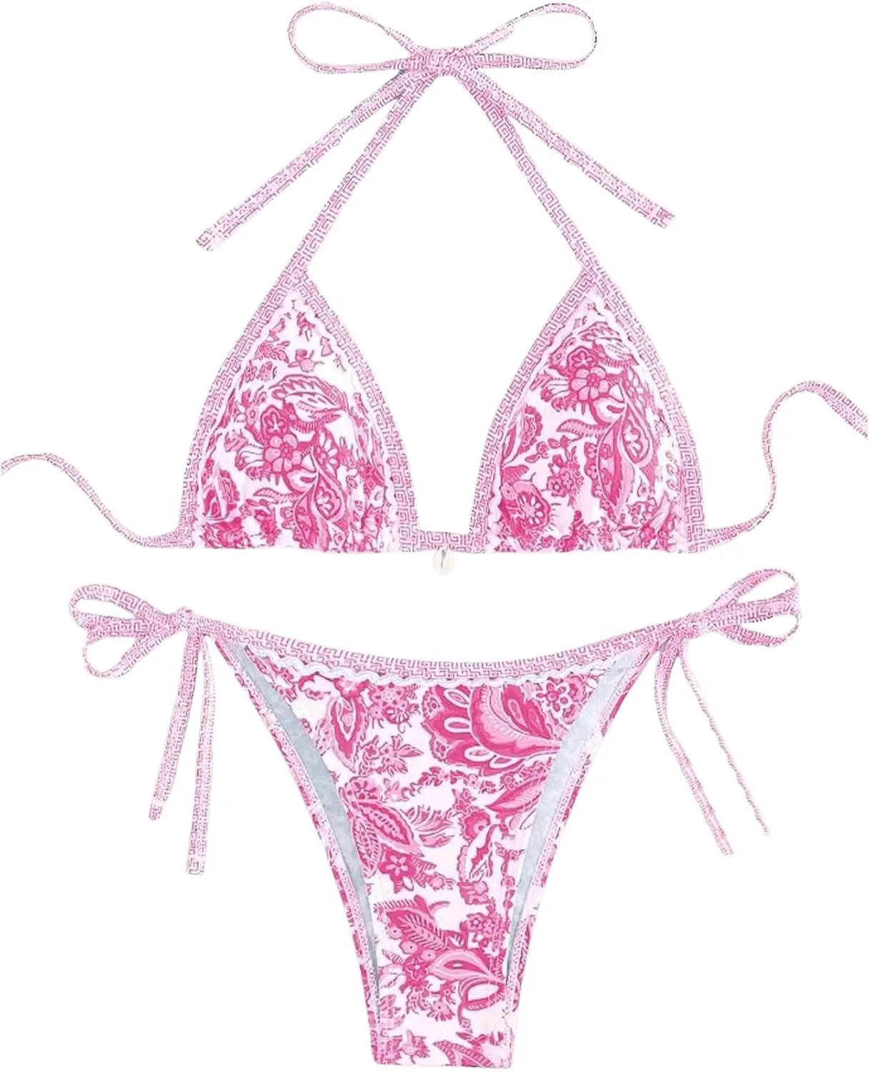 SHENHE Women's 2 Piece Halter Swimsuit Textured Tie Side Triangle Bikini Bathing Suit