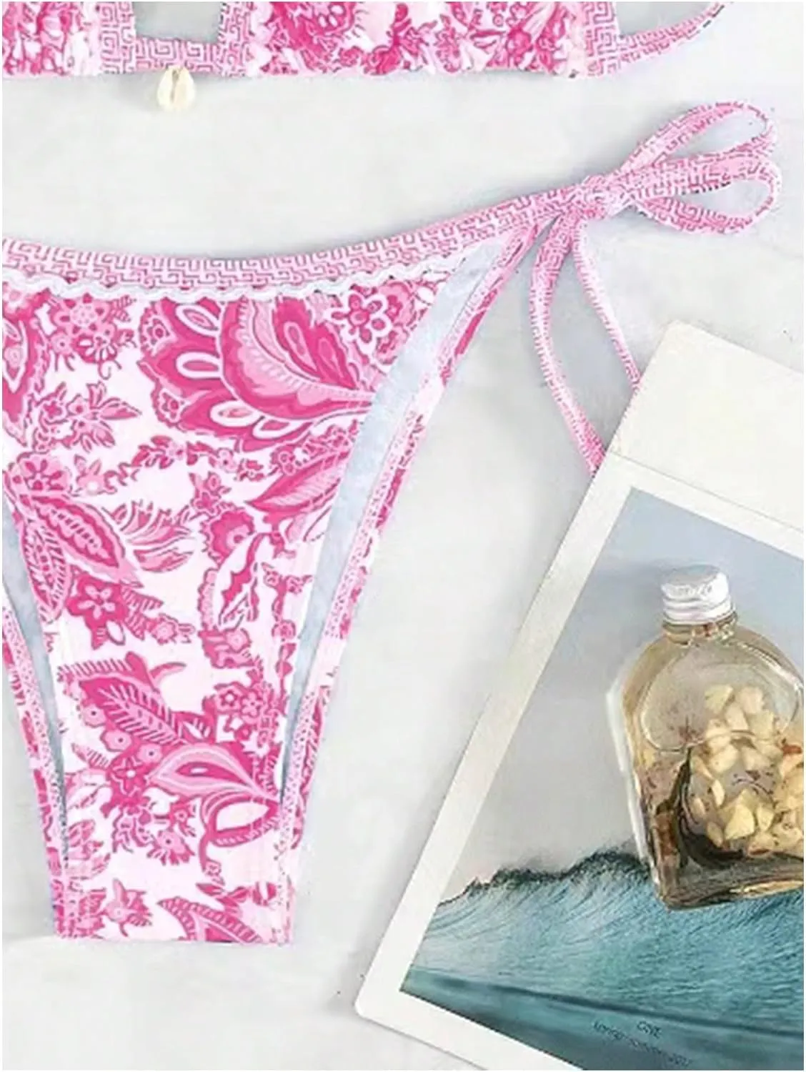 SHENHE Women's 2 Piece Halter Swimsuit Textured Tie Side Triangle Bikini Bathing Suit