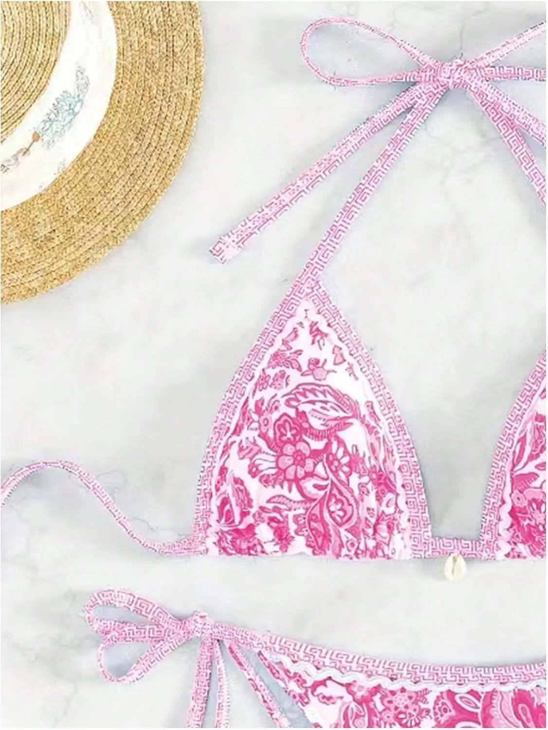 SHENHE Women's 2 Piece Halter Swimsuit Textured Tie Side Triangle Bikini Bathing Suit