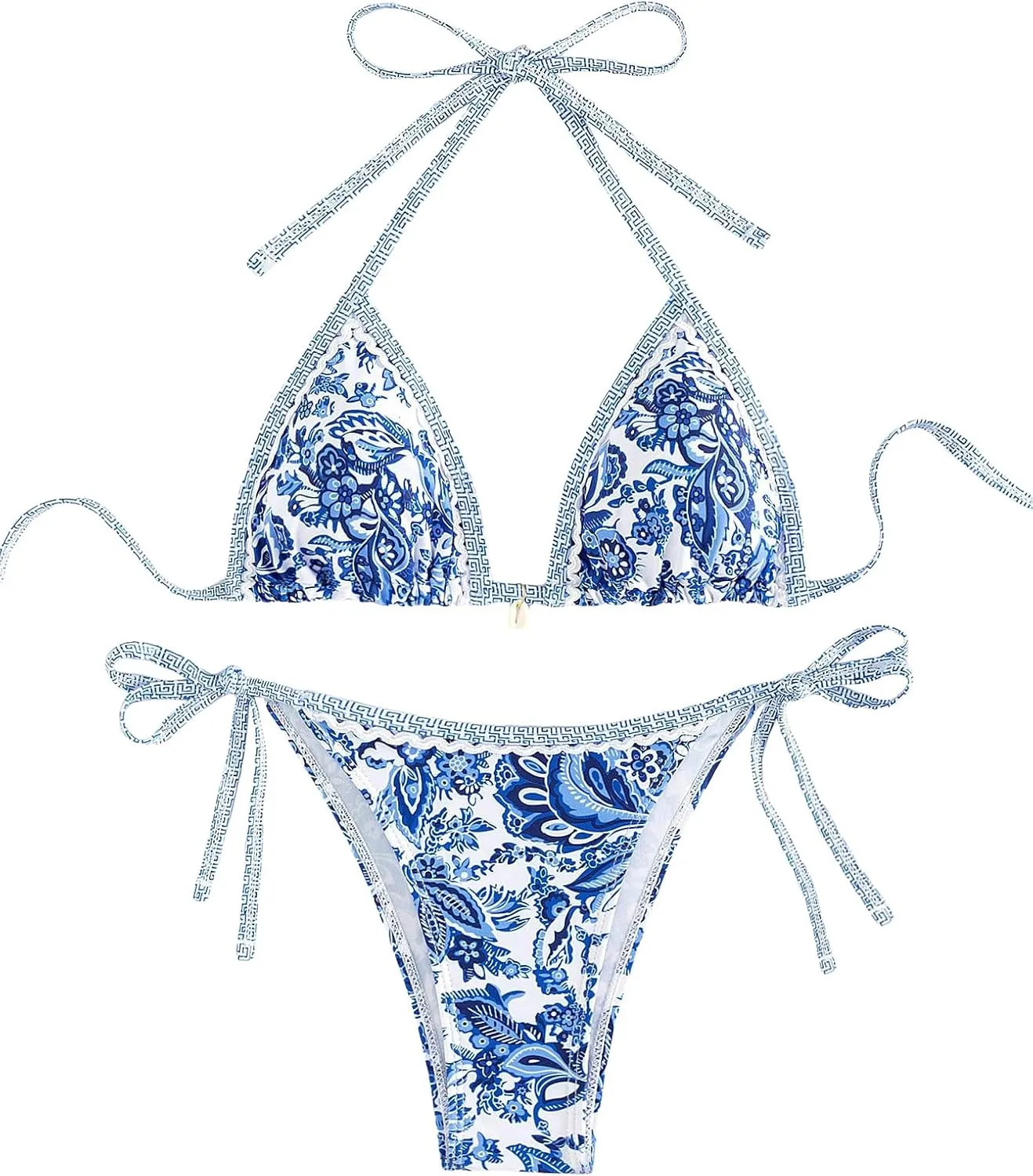 SHENHE Women's 2 Piece Halter Swimsuit Textured Tie Side Triangle Bikini Bathing Suit