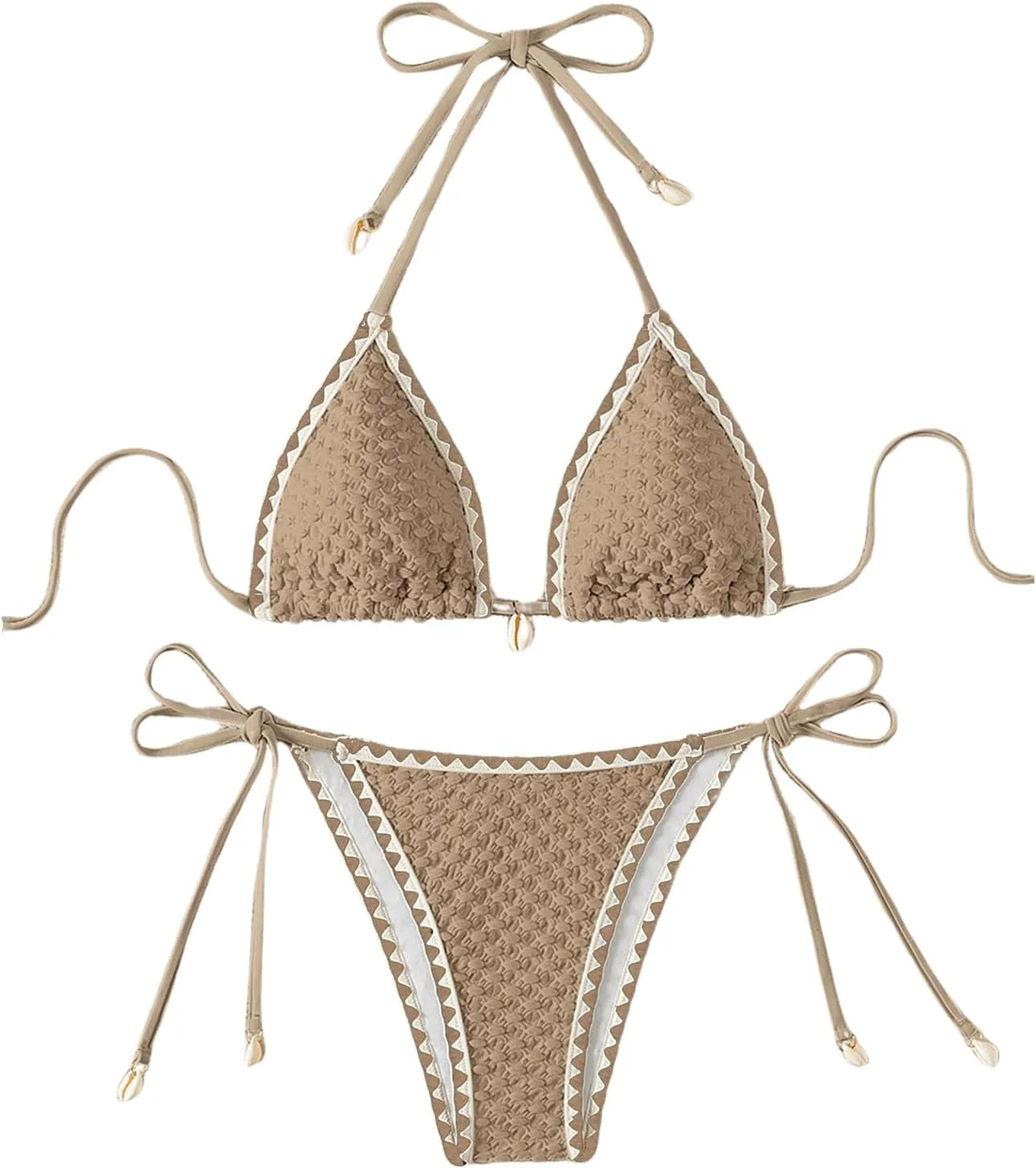 SHENHE Women's 2 Piece Triangle Beach Bikini Sets Color Block Halter Swimsuit Bathing Suit