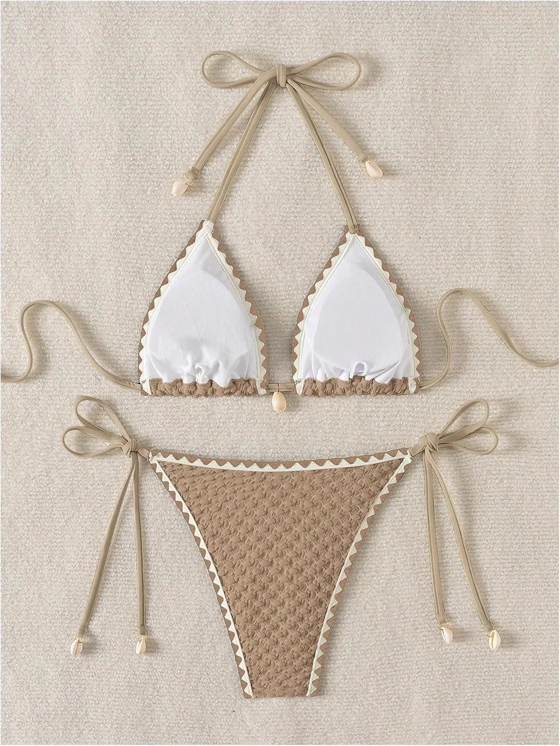 SHENHE Women's 2 Piece Triangle Beach Bikini Sets Color Block Halter Swimsuit Bathing Suit
