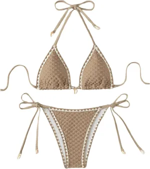 SHENHE Women's 2 Piece Triangle Beach Bikini Sets Color Block Halter Swimsuit Bathing Suit