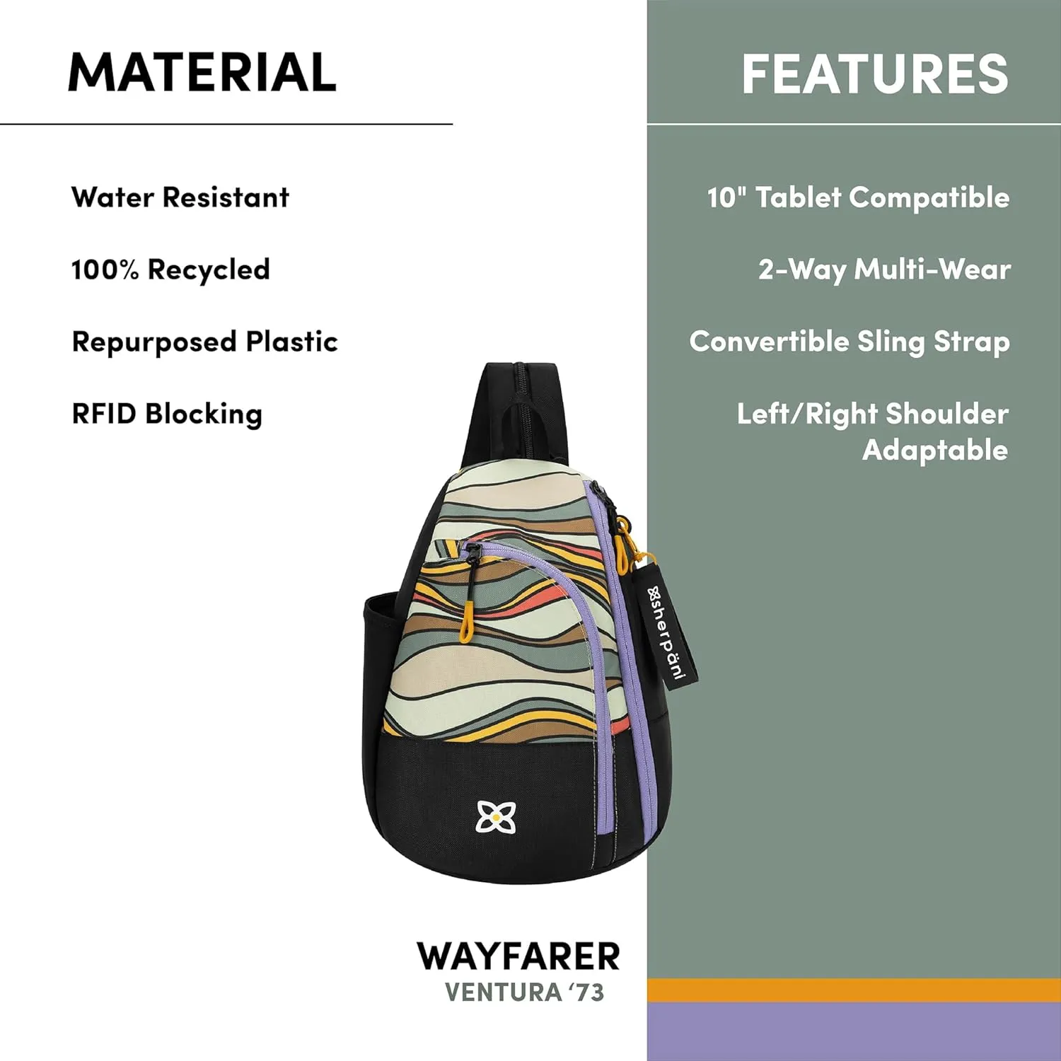 Sherpani Wayfarer, Convertible Sling Bag, Travel Sling Backpack, Crossbody Shoulder Bag for Women, Fits 10 inch Tablet