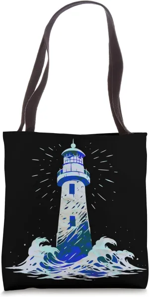 Shoreline Sentinel Lighthouse Stormy Nautical Waves Ocean Tote Bag