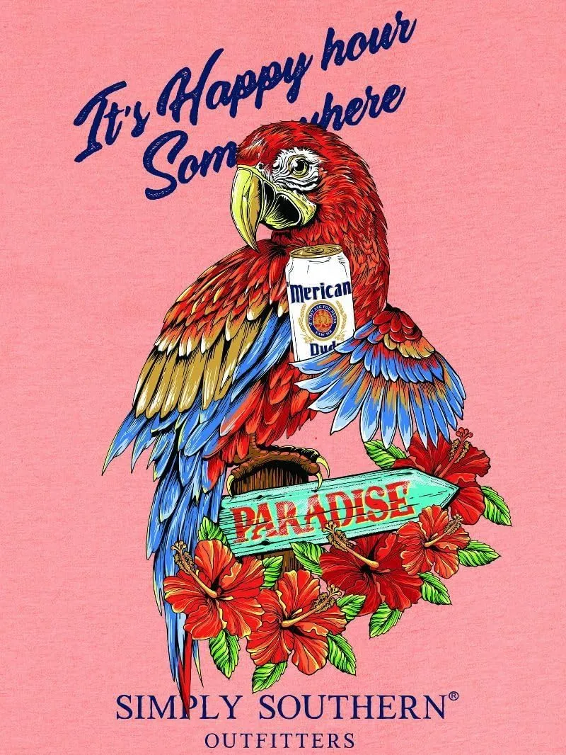 Simply Southern It's Happy Hour Somewhere - Parrot - Paradise - Adult T-Shirt