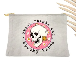 Skeleton  Spooky vibes Pouch Makeup Bag, Canvas Bag ,pencil case, holding various things and more.