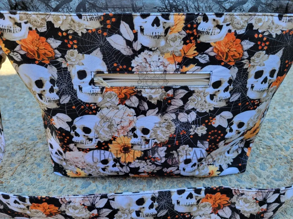 Skulls with Flowers and Spiderwebs Messenger Bag
