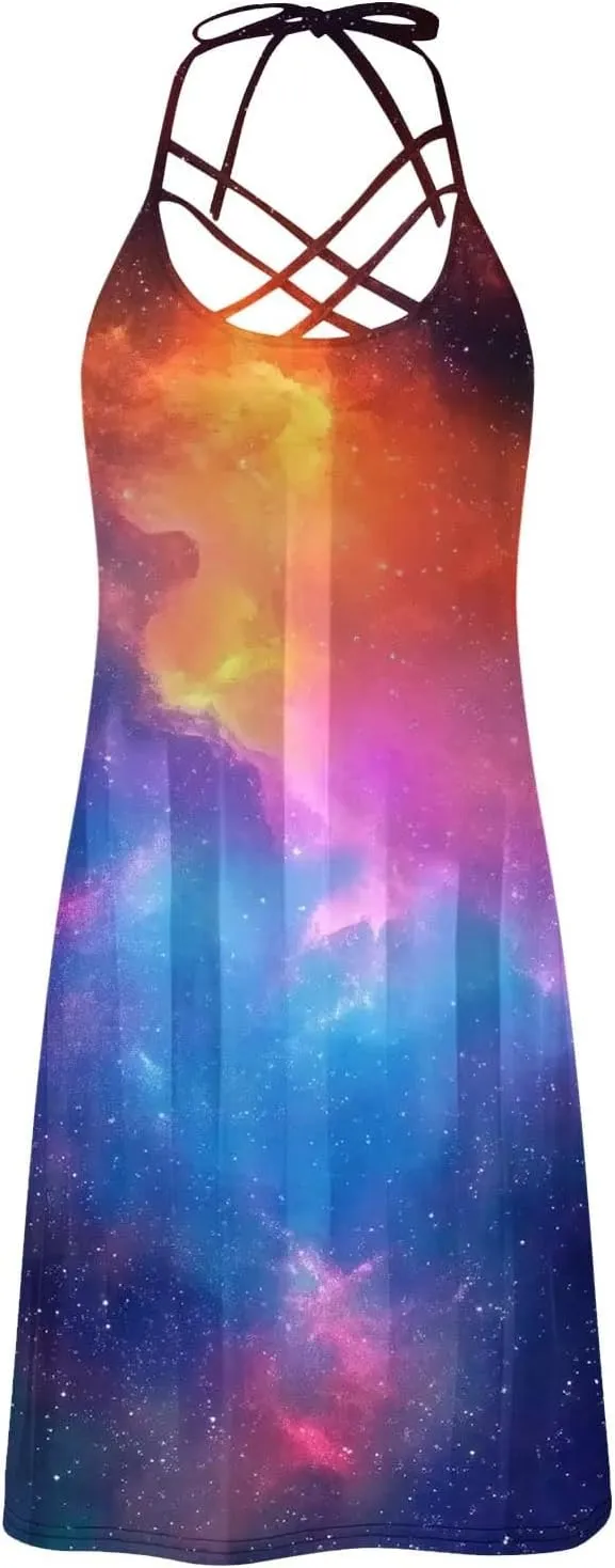 Sleeveless Slip Dresses for Ladies Summer Fall Backless Midi Beach Cutout Eyelet Hawaiian Dresses Women 2025