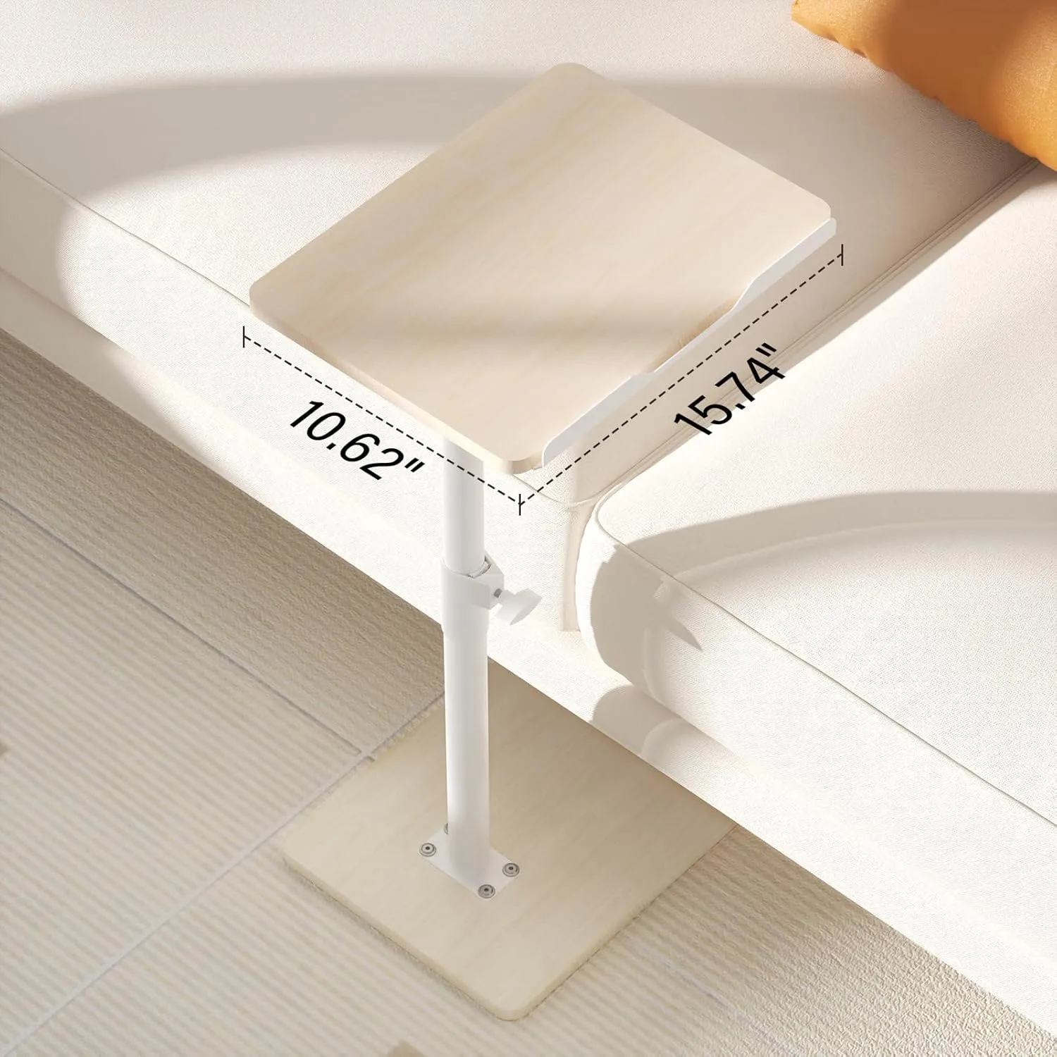 Sofa Armrest Tray Table for Couch - 360° Swivel Height Adjustable End for Small Spaces, Snack Side Table for Bed or Chair with Phone & Tablet Slot (Oak,Angle Adjustable)