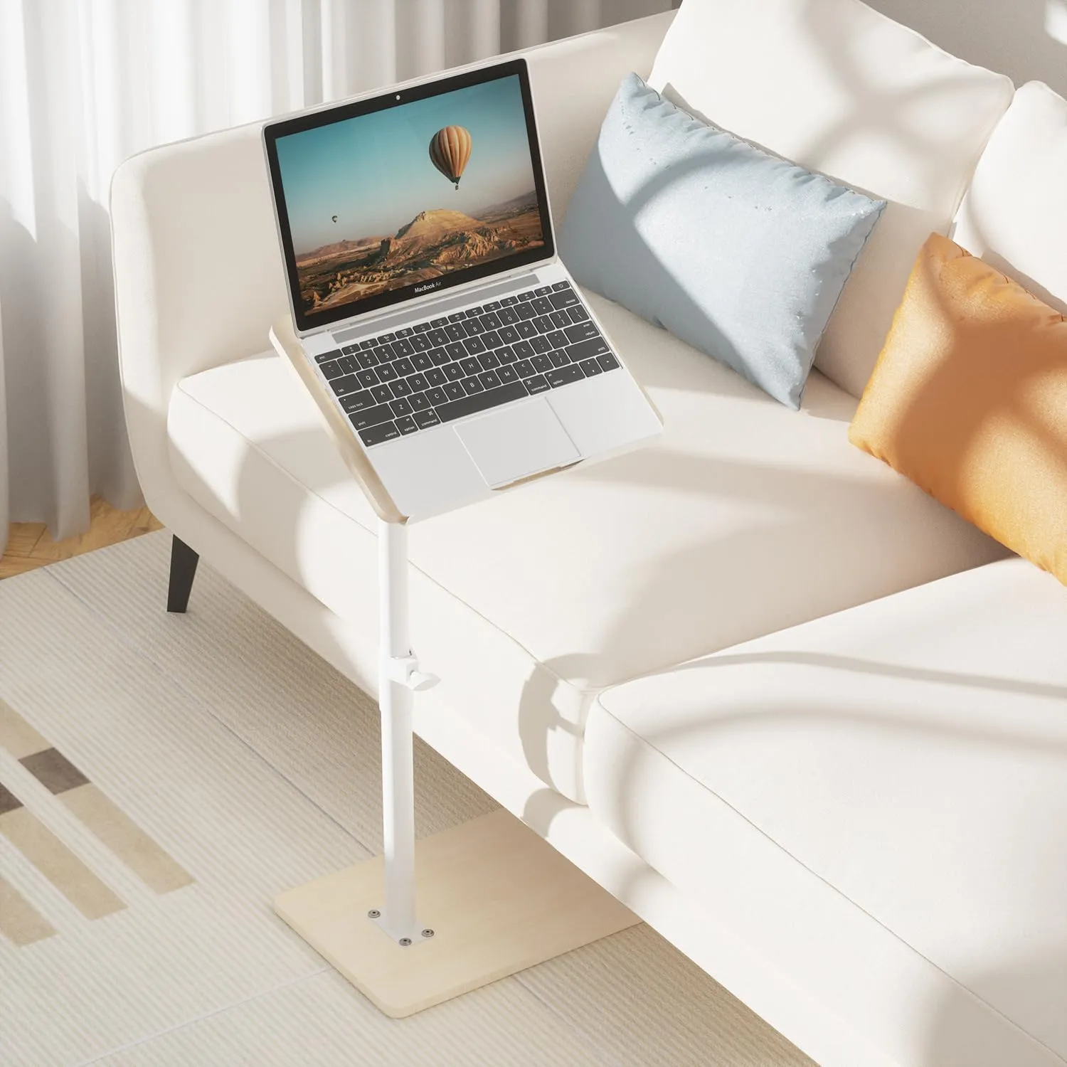 Sofa Armrest Tray Table for Couch - 360° Swivel Height Adjustable End for Small Spaces, Snack Side Table for Bed or Chair with Phone & Tablet Slot (Oak,Angle Adjustable)