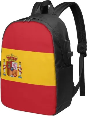 Spain Spanish Espana Flag Laptop Backpacks Travel Backpack Casual Business Daypack Sport Rucksack Computer Bag Fits up to 17 Inch Notebook with USB Port