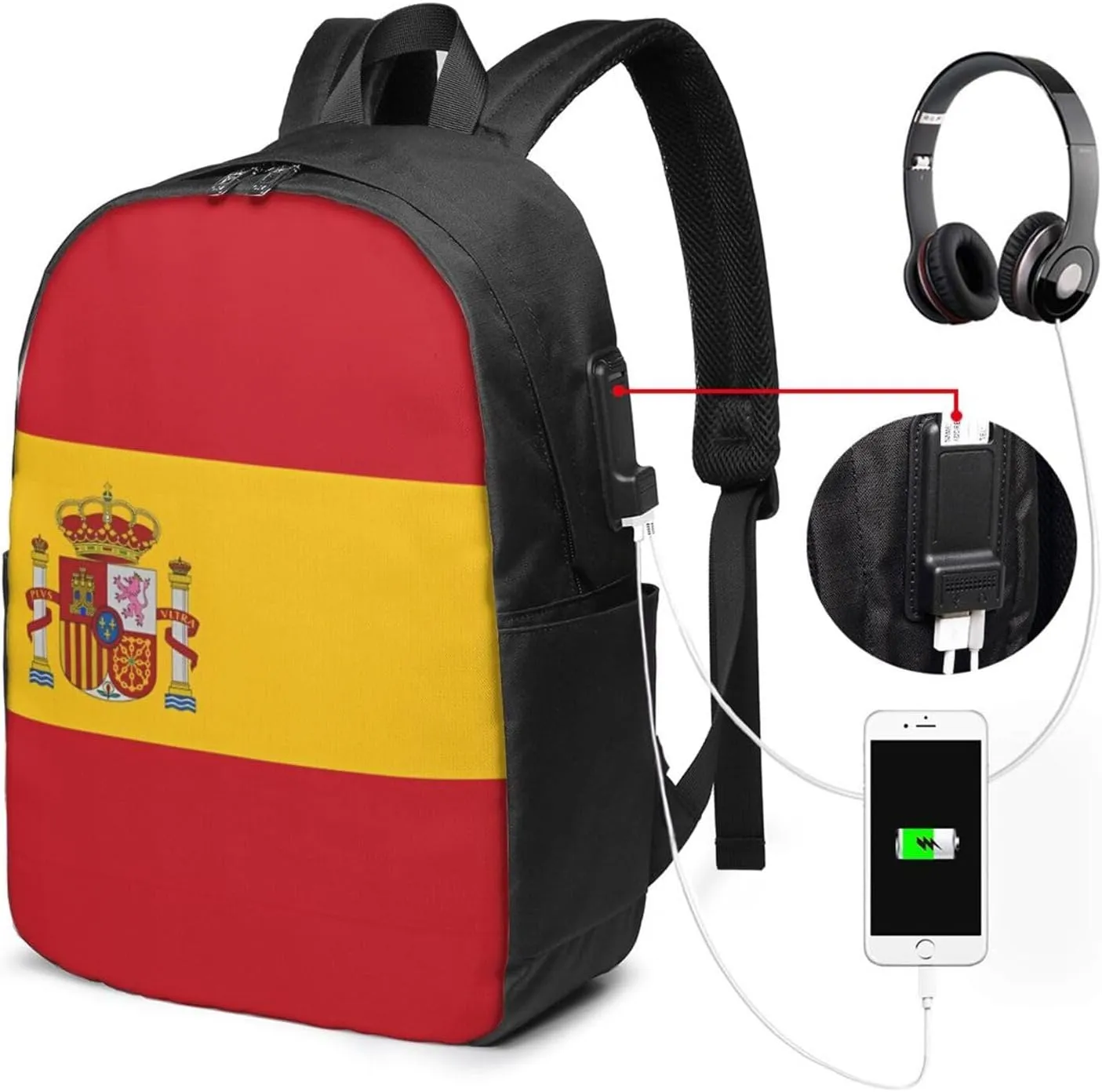 Spain Spanish Espana Flag Laptop Backpacks Travel Backpack Casual Business Daypack Sport Rucksack Computer Bag Fits up to 17 Inch Notebook with USB Port
