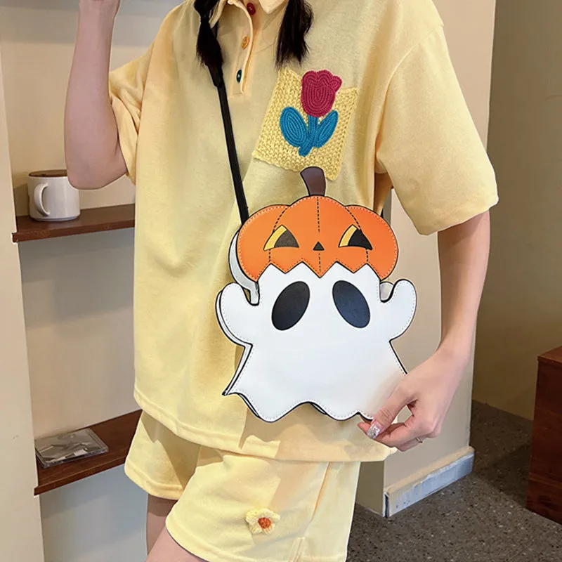 Spooktacular 3D Cartoon Pumpkin & Ghost Crossbody Bag