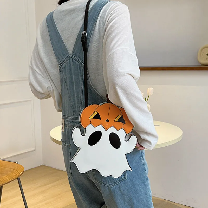 Spooktacular 3D Cartoon Pumpkin & Ghost Crossbody Bag